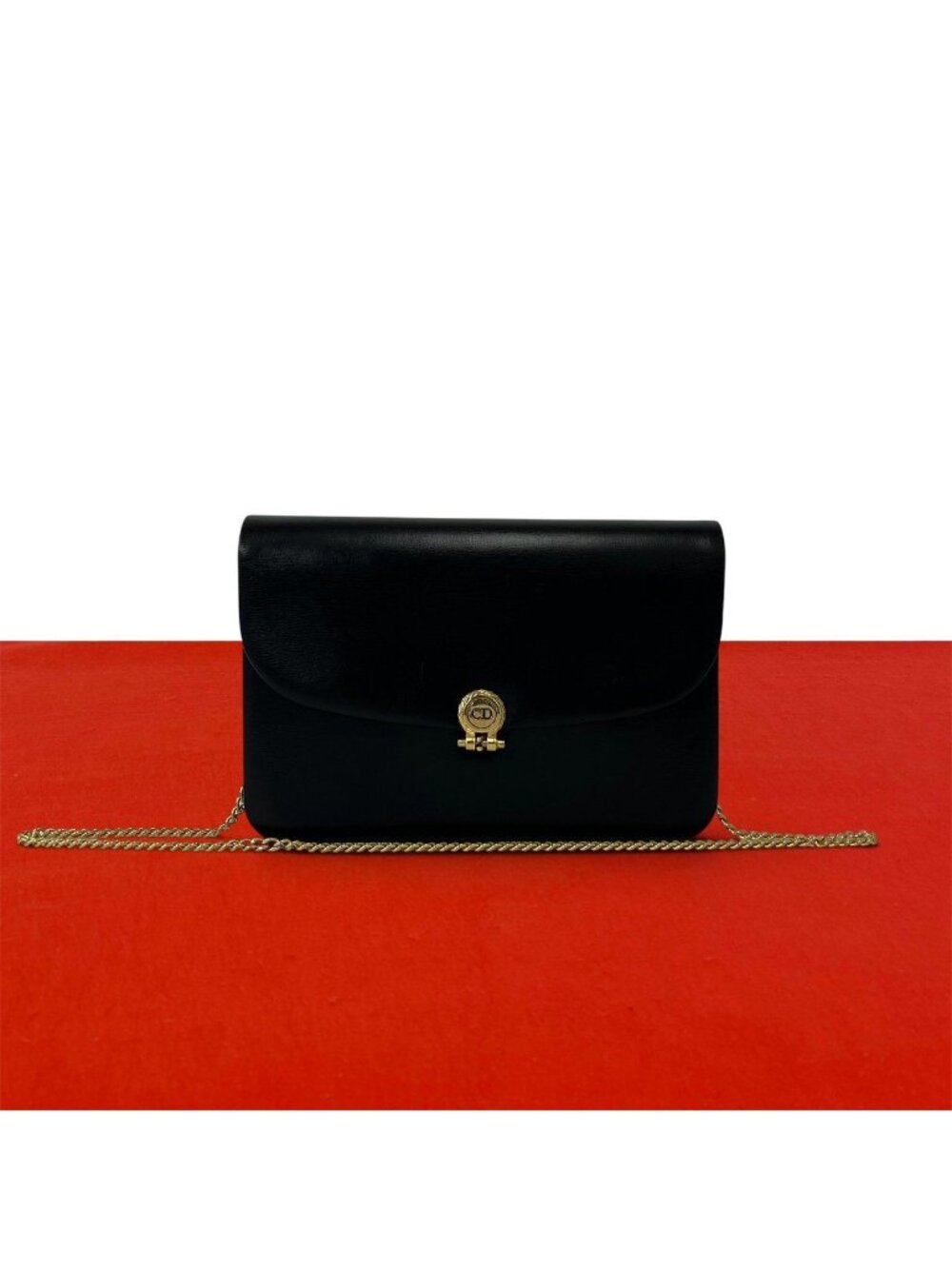 Dior Vintage CD Logo Leather 2-Way Chain Shoulder Bag Black